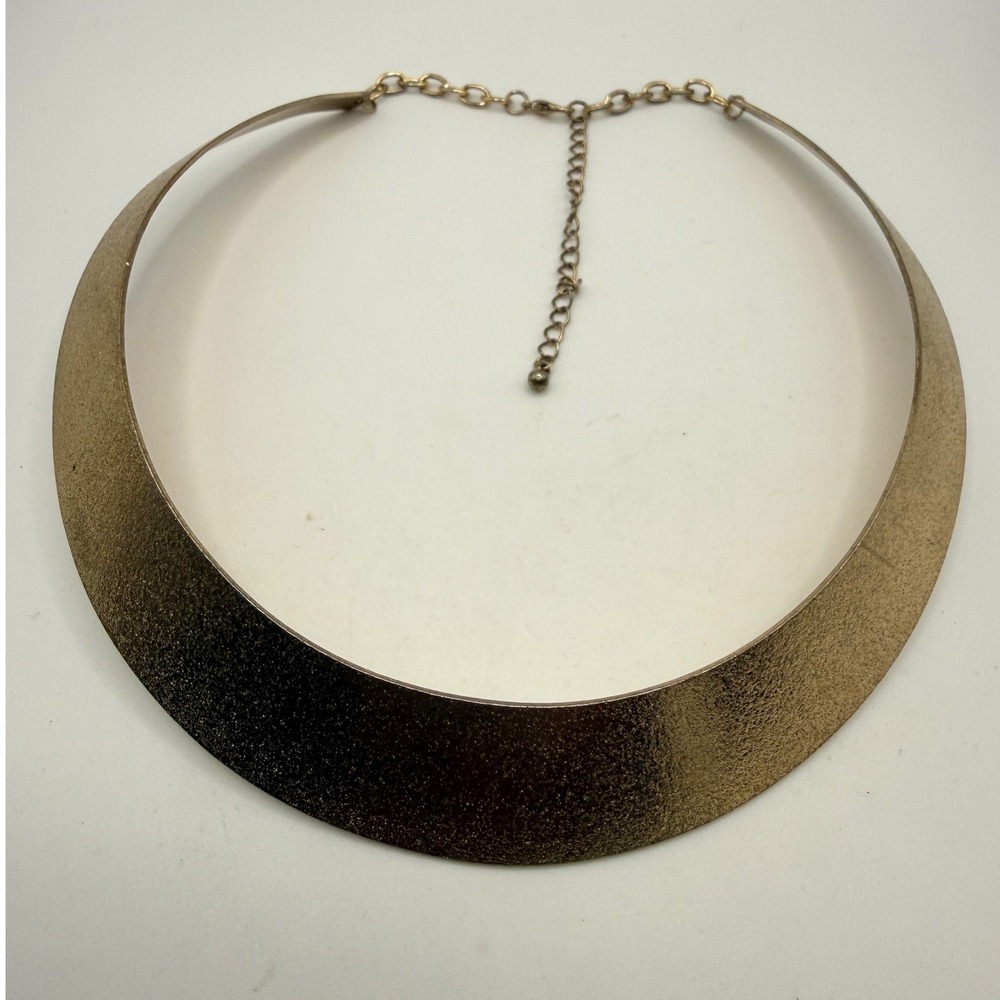 Gold Tone Textured Collar Necklace Adjustable Torque Statement Choker